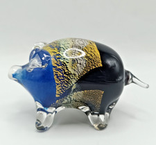 VALLETTA MALTA FOILED GLASS PIG PAPERWEIGHT SIGNED BY ARTIST. DAMAGE TO TAIL