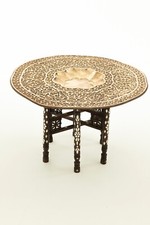 Late 19th century Indian / Moroccan hammered Brass tray table Mother of Peal
