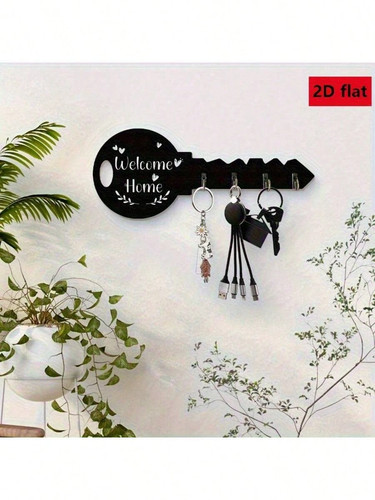 Wooden key holder with - holder, hooks