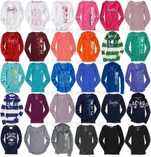 AEROPOSTALE WOMENS LONG SLEEVE T-SHIRT AERO LOGO GLITTER HOODIE V-NECK CREW NWT