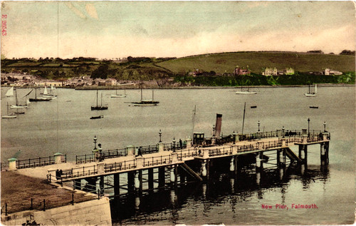 Postcard new pier with steamer - with,