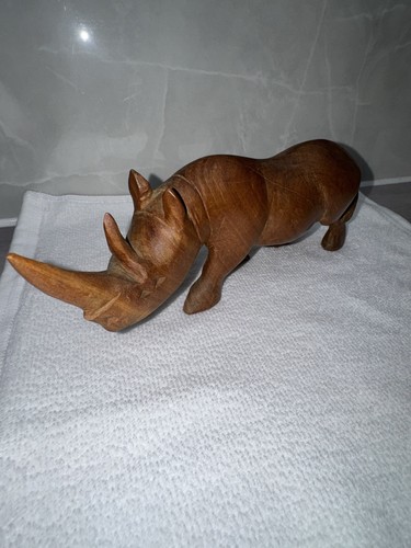 Vintage wooden rhino sculpture - vintage,