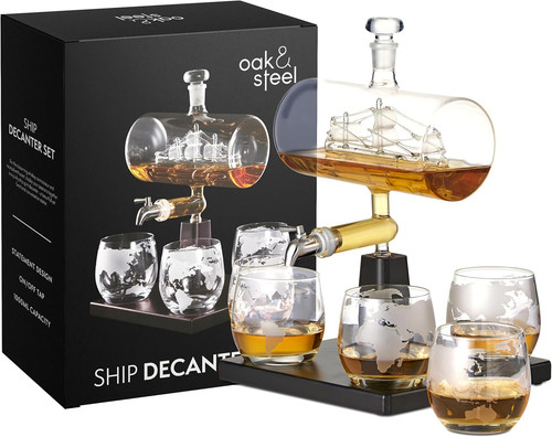 Oak steel whiskey decanter - oak,