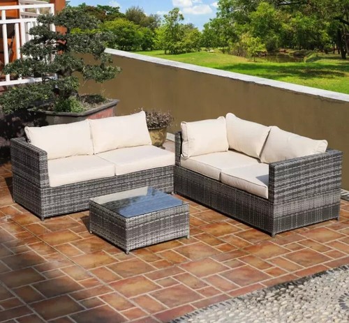 Grey rattan corner - grey,
