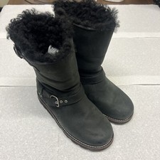 UGG Boots Womens Sz 5 M Noira Black Waterproof Pull On Leather Shearling 1001733
