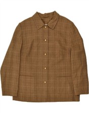 HENSEL Womens 5 Button Blazer Jacket UK 20 2XL Brown Check Wool JV10