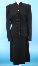 VTG Women's 40s 2 PC Black Wool Jacket & Skirt Dress Suit Set 1940s Sz M