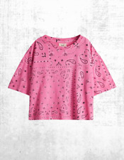 Ex HUSH Women’s Short Sleeve Bandana Cotton Cropped T-Shirt in Pink