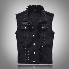 Men Punk Studded Denim Gilet