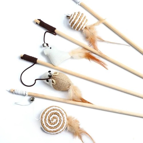 Interactive cat feather wand - cat,