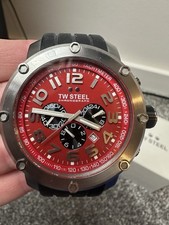 TW Steel Men's TW125 Grandeur Tech Black Rubber Red Chronograph Dial Watch