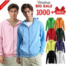 Zip Up Hoodie Mens Fleece Plain Zipper Hooded Sweatshirt Polyester Zipped Jumper