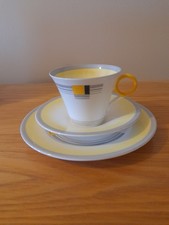 SHELLEY ART DECO  'BLOCKS & BANDS' PTTN REGENT SHAPE TRIO,  YELLO VERSION c.1935