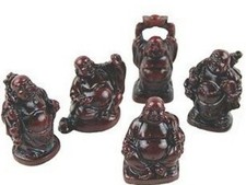 SET OF FIVE SMALL LUCKY BUDDHA ORNAMENTS IN BURGUNDY RED BUDDHAS 1 Inch (3cm)
