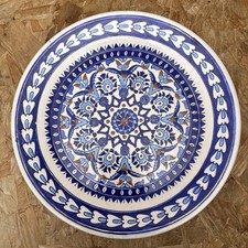 Vintage Kütahya Turkish Studio Pottery Blue Hand Painted Plate Charger 32.5cm