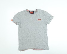 Superdry Men's Grey Large Orange Label Crew Neck Cotton T-Shirt