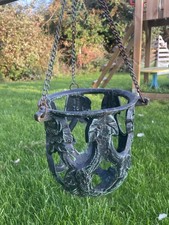 Vintage Cast Iron Hanging Basket with Chain Ornate Victorian Revival Leaf Design