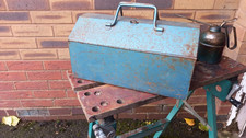 A Vintage Blue Enameld Two Piece Tool Box