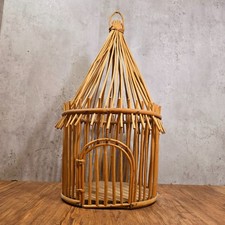 Vintage Cane Rattan Bird Cage Display Hanging Boho Retro - 60cm Tall