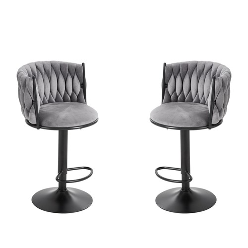 Grey velvet bar stools set - velvet,