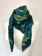 Vintage Silk Neck Scarf Head Scarf Blue Large Square Shape Elephants Animals