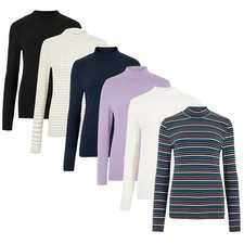 New Funnel Neck Top Womens Cotton Rich Long Sleeve Turtle Neck - Ex Famous Store