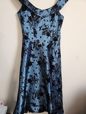 Voodoo Vixen Teal Flock Bird Floral 50s Style Faler Dress Size 10 (L)