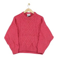 Vintage Sweater Shop Jumper Womens Size S Pink Cable Knit Relaxed Fit Wool
