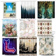 Narrow Shower Curtain Decorative Fabric Unique Waterproof with Hooks