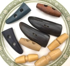 9 Vintage Pre Loved Wooden Toggle Buttons, Large Toggles & Dog Toth Toggles