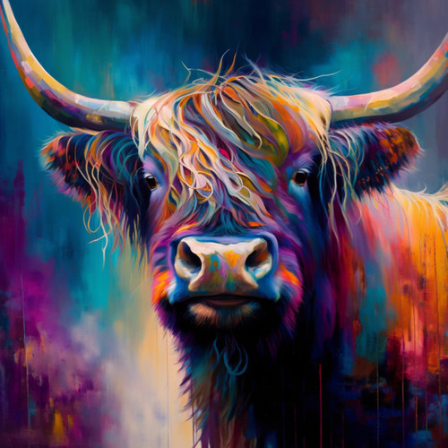 Highland cow colourful oil - cow,