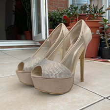 Women's Nude Sparkly Peep-Toe