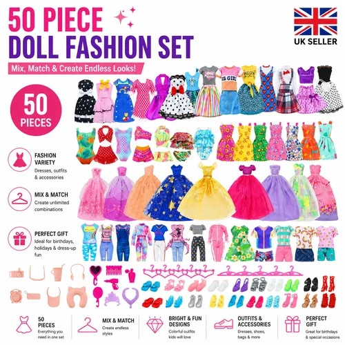 50pcs barbie doll clothes - 50pcs,