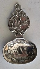 Antique Silver Tea Caddy Spoon With Maritime Scene Marked GEBR.  N