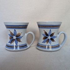Vintage Tregurnow Pottery Ceramic Waisted Mug Set of 2 Made In Cornwall England