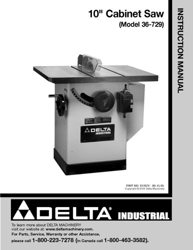 Delta 729 cabinet saw - delta, 36-729