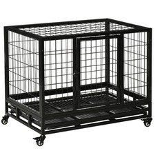 PawHut Metal Kennel Cage with Wheels and Crate Tray for Pet Dog Medium Black