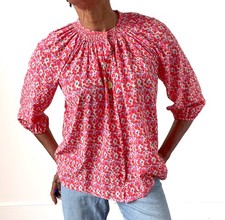 Tucker Silk Blouse - Ditsy Floral Print - Red / Pink Sz S - Fit UK 12 / 14