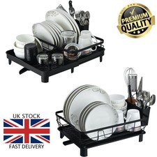 Dish Drainer Drying Rack Black Plate Cutlery Drip Tray Holder Kitchen Orgnizer