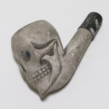 A Macabre Antique 19th Century Terracotta Pipe In The Form Of A Skull.