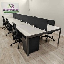 Herman Miller 6-Person Bench Desking, White / Grey / Graphite, Scalloped, W14...