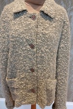 AVOCA IRELAND WOOL & MOHAIR  BLEND BOUCLE COAT WITH FLOWER BUTTONS UK 16 OATMEAL