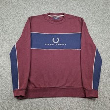 Fred Perry  Jumper Mens Large Red Blue Sweatshirt Pullover Mod Spell Out Casual