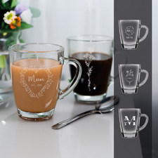 Personalised Glass Mug Tea Coffee Latte Mothers Day Gift for Mom, Mum, Nan, Aunt