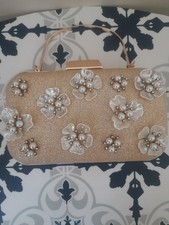 Pearl Rhinestones Clutch Bag Chic Evening Bag Silver Flower