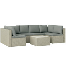 Outsunny 7 Pieces Rattan Garden Furniture Set with Cushions, Light Brown