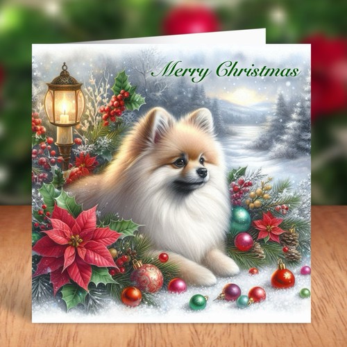 Pomeranian dog christmas card - christmas,