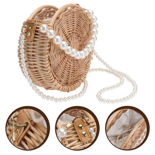 Khaki straw shoulder bag - straw,