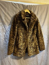 Vintage Boutique Faux Fur Leopard Print Coat Hook & Eye Fasting Size 12