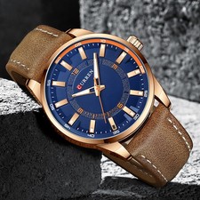 Army Mens Outdoor Quartz Watches Leather CURREN Military Waterproof Analog Watch